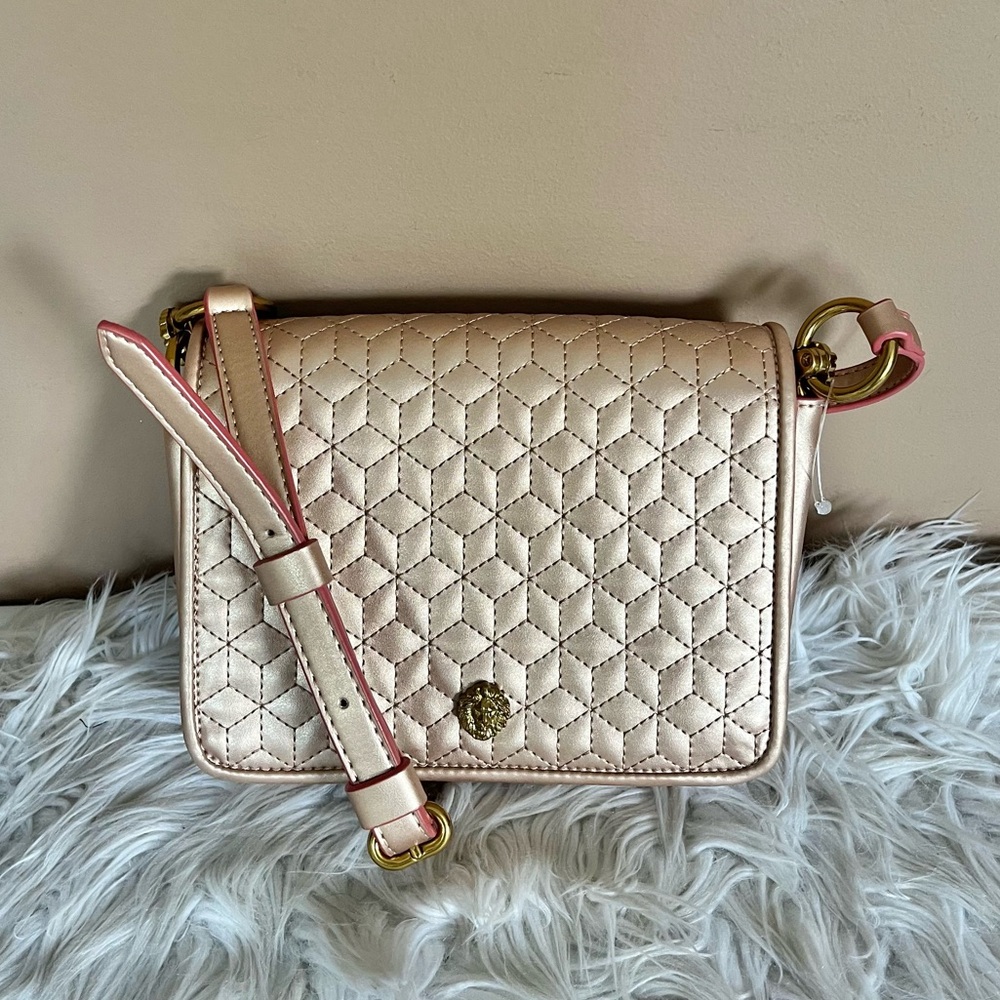 {Anne Klein} Quilted Crossbody Bag with Lion Ring in Gold